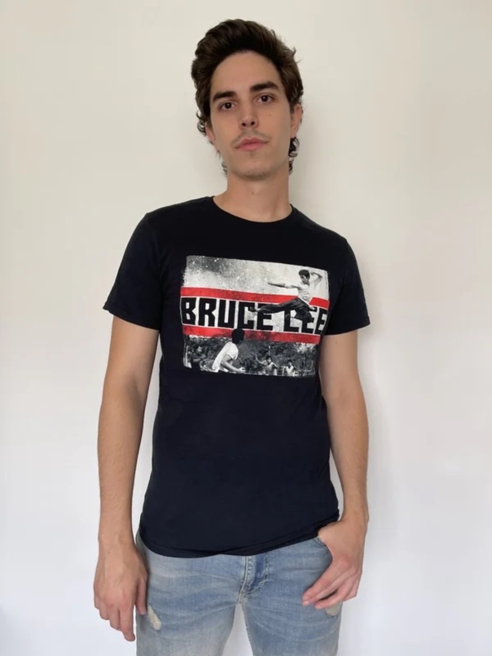 Bruce Lee Fly Kick Graphic Short Sleeve Tee - Black
